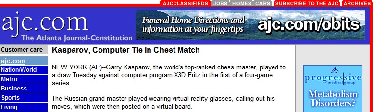 Kasparov, Computer Tie in Chest Match